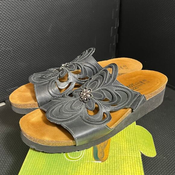 Naot Sandy Brushed Black Leather Sandals Size 40 US 9 Summer Casual Slide - Picture 1 of 7